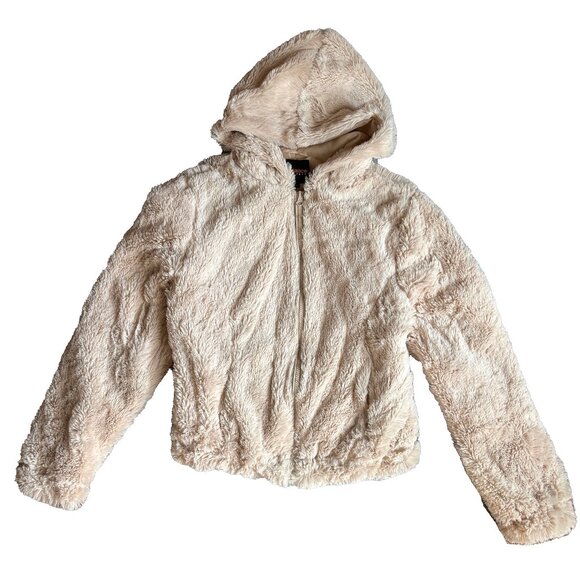 Ambiance Outerwear - Fluffy Faux Fur Hoodie Jacket - Cream/Light Tan - M - Picture 2 of 13